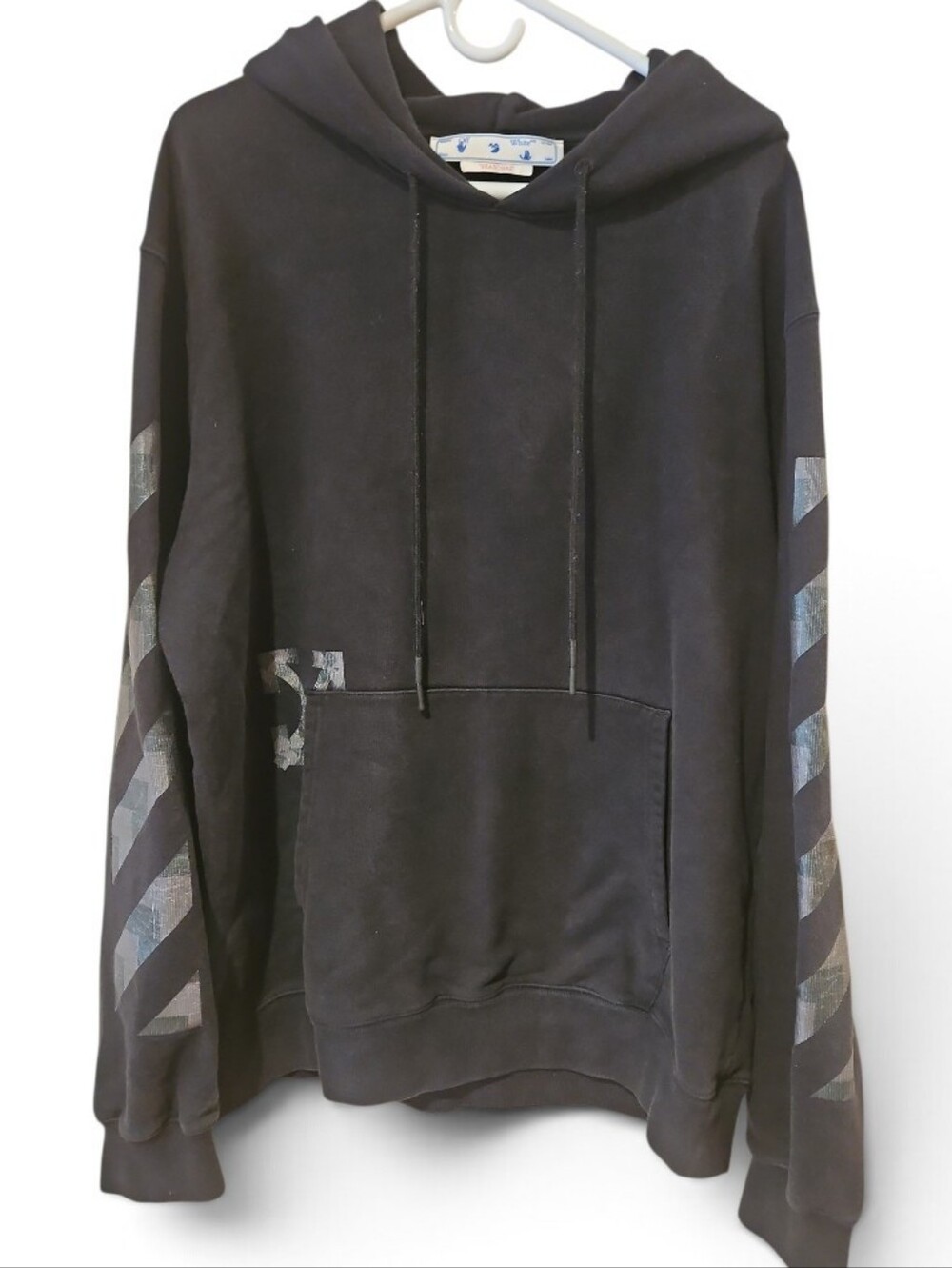 Off-White Black Pullover Hoodie with Arrow Sleeves